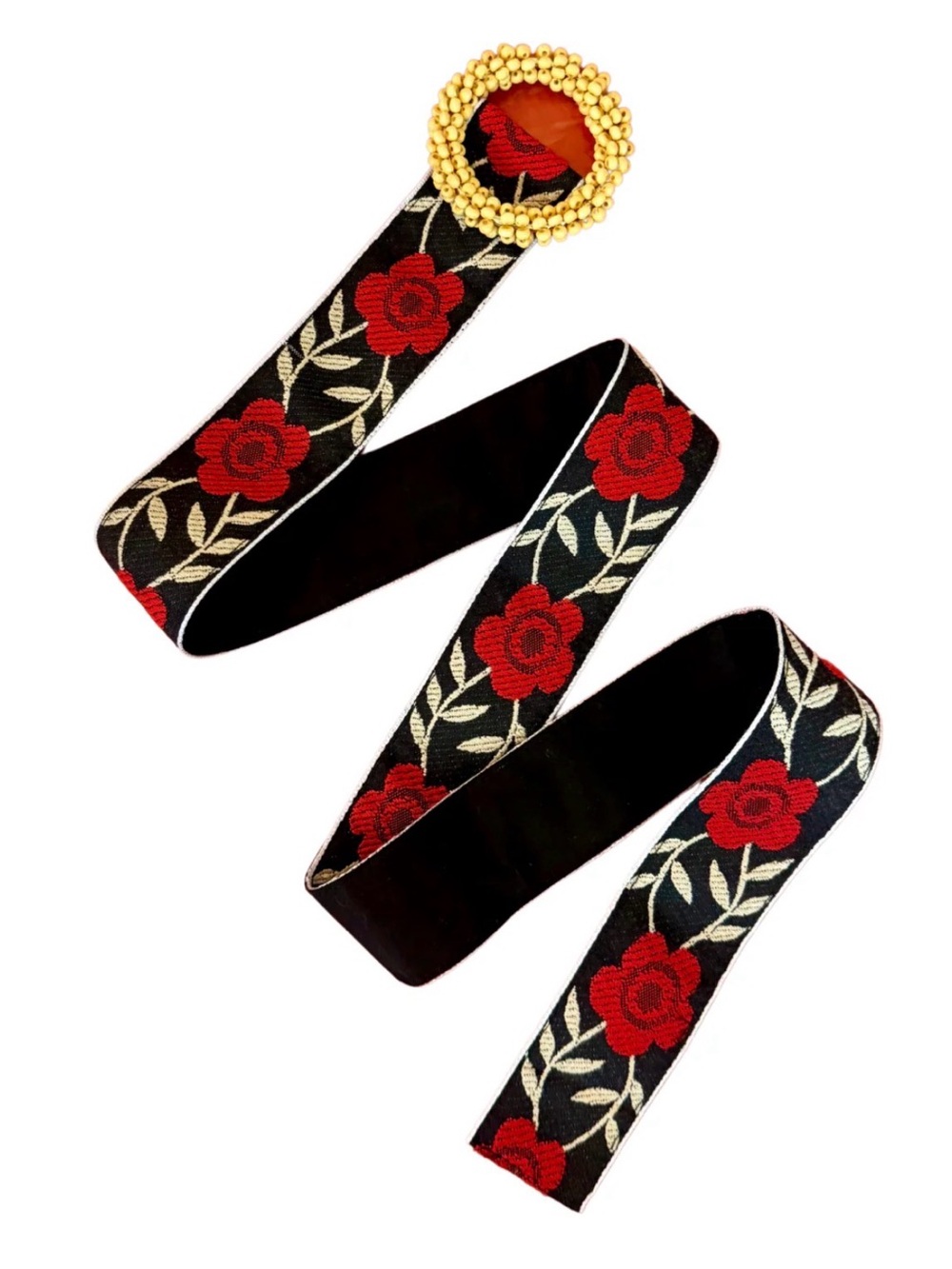 Pol Clothing Floral Embroidered Belt w/Beaded Buckle